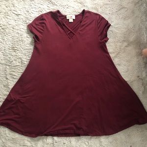 Deep Red Short Sundress with Neck Detail